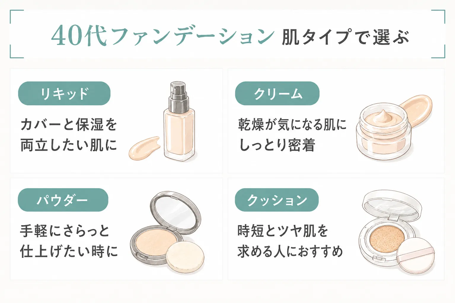 40代向けファンデーションのタイプ別比較
