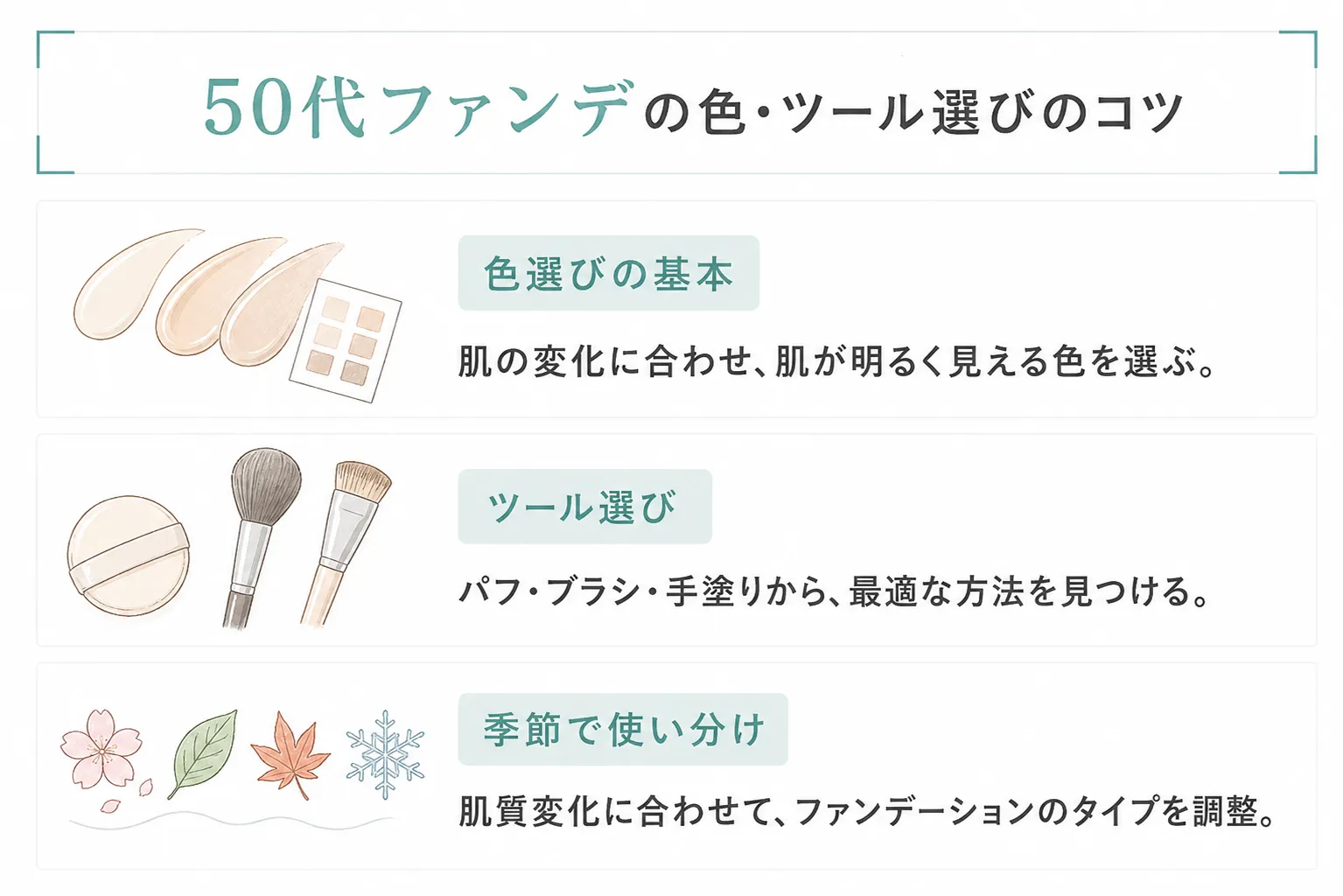 50代向けファンデーションの色やツールの選び方