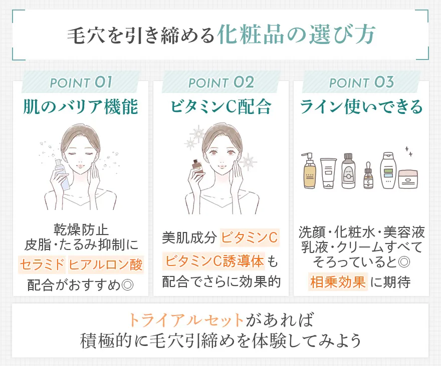 毛穴の引き締め効果のある化粧品の選び方